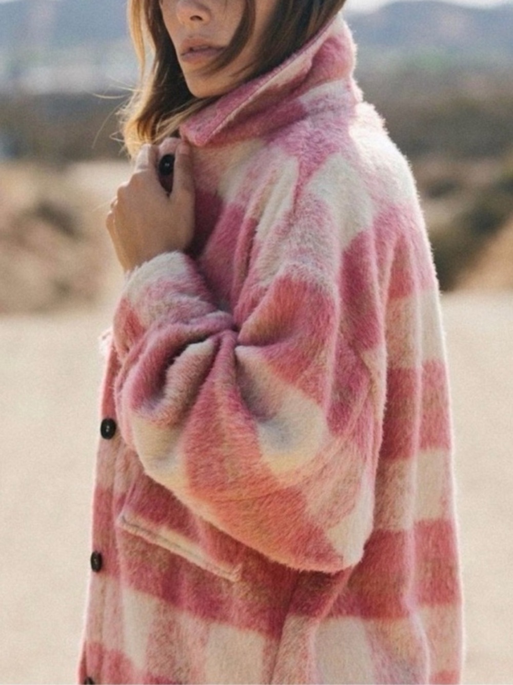 Pink and Cream Checkered Shacket